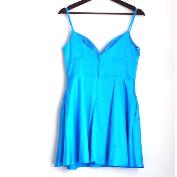 B. Darlin Juniors Sweetheart Mini Fit & Flare Dress Ocean Blue Satin size 11/12 - Picture 4 of 8